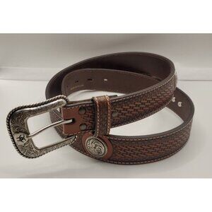 Ariat Men's Basket Stamp Concho Tooling Tan Leather Belt A1015408 Size 38